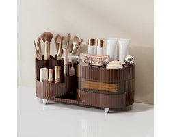 360° draaibare organizer, make-uporganizer, cosmetica-organizer, cosmetica-organizer voor kamer, decoratie, kaptafel, slaapkamer, badkamer, bruin