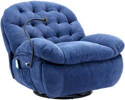 360° draaibare stoel, stoffen massagestoel, relaxfauteuil met verwarmde telefoonhouder, relaxfauteuil met gewatteerde armleuningen en rugleuning, zachte woonkamerstoel, home cinema loungestoel