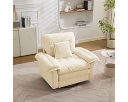 360° draaifauteuil chenille - Lees- en relaxstoel - 1-persoons oversized - Crème - Dubbellaags comfort met pocketvering - Stabiele metalen voet tot 136 kg - Ergonomisch steunkussen
