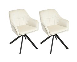 360° Draaistoel – Bureaustoel – Eetkamerstoel – Draaibare Stoel – Comfortabele Stoel – Met Armleuningen – Memory Foam Zitting – Metalen Frame – Crème 2-Delige Set