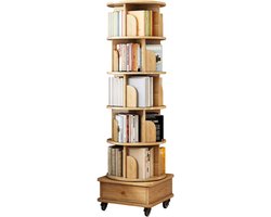 360 graden draaibare boekenkast - 6-laags rond boekenrek - boekenkast met wielen en lade - 46x46x173 cm - Roterend - Slaapkamer Houtkleur