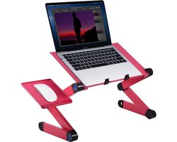 360 graden instelbare en opvouwbare laptoptafel met ingebouwde ventilatoren en muisplatform - roze-rood