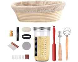 360 Living® - Zuurdesem Starter Set - Zuurdesem - Rijsmand 25cm - Zuurdesem Pot 730ML - Alle benodigheden - Rijsmandje Broodbakken - Sourdough Starter Kit - incl Deegklopper- Deegmesje - Deegschraper - Bloemborstel - Spatel