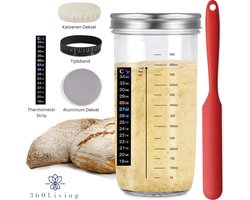 360 Living® - Zuurdesem Starter Set - Zuurdesem - Zuurdesem Pot 730ml - Met Thermometer/Silliconen Spatel/Katoenen doek en meetband - Sourdough Starter Kit