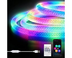 360° Neon LED Strip Rond RGB+IC 5M, 5V USB, Timer, Music Sync, App/afstandsbediening, IP67 Waterdicht voor Overkapping Dak, Zuil, Buitendecoratie