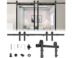 366 cm Schuifdeursysteem zwart – dubbel deur schuifdeurset voor houten deuren tot 180 cm, industrieel design met accessoires