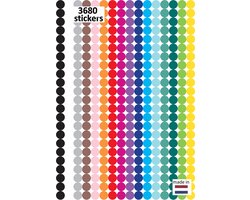 3680 Stippen Stickers - 10 Stickervellen - 16 Kleuren Ø 10mm - Beste Kwaliteit Stippen Stickers - Ronde Etiketten Gekleurd - Voor Labeling, Kleurcodering, Planner en Markering
