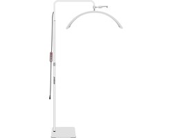 36W Halve-maan LED Vloerlamp – Dimbaar 3200K-5600K – Met 186 cm Statief, Telefoonhouder & Afstandsbediening – Geschikt voor Beauty Salon, Make-up, Live Streaming & Slaapkamerverlichting – Wit