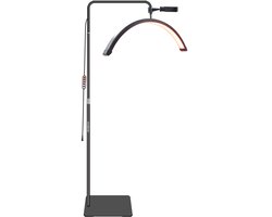 36W Halve-maan LED Vloerlamp – Zwart – Video & Fill Light – Dimbaar – 5600K Wit & Rood Licht – 186 cm Verstelbaar Metalen Statief – Met Telefoonhouder & Afstandsbediening – Geschikt voor Beauty Salon, Make-up, Live Streaming & Slaapkamerverlichting