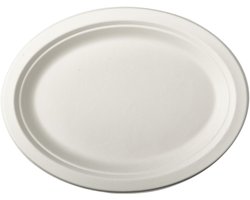36x Witte suikerriet schaal 26x20 cm biologisch afbreekbaar - Ronde wegwerp schalen - Pure tableware - Duurzame materialen - Milieuvriendelijke wegwerpservies borden - Ecologisch verantwoord