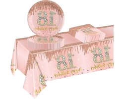 37-delige roségouden 18e verjaardag servies set - Happy Birthday thema - Feestbenodigdheden voor meisjes - Inclusief papieren borden, servetten en tafelkleed - Ideaal als 18e verjaardagscadeau