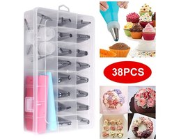 38-delige Bakset Voor Het Decoreren Van Taarten - Decoratiegereedschap Spuitzakken - Gereedschap Voor Het Bakken Van Taarten - Kookaccessoires (Inclusief 32 Spuitmondjes + 2 Decoratiepinnen + 2 Spuitzakken + 2 Adapters)