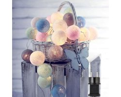 3,8 meter LED lichtsnoer met katoenen lampionnen - 20 energiezuinige lampjes voor binnen en buiten decoratie - IP44 spatwaterdicht - EU stekker