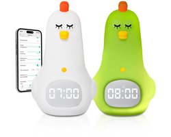 3Babies® Slaaptrainer – Slaapwekker Baby – Nachtlamp functie met Wekker – Kinderwekker – Wit Kippetje – Inclusief App