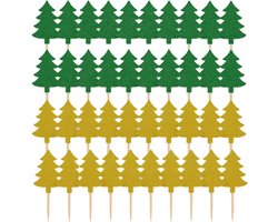 3BMT - Cocktailprikkers - kerst - kerstbomen - goud en groen - 40 stuks