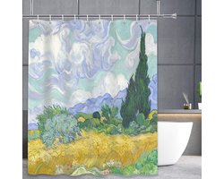 3BMT® Douchegordijn Anti Schimmel - Korenveld met Cipressen Van Gogh - Natuur - Douche Gordijn 180X200 cm - Shower Curtain - Douche Gordijnringen