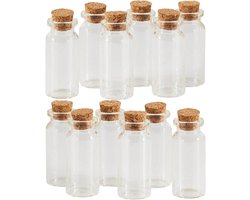 3BMT Kleine Glazen Mini Flesjes met Kurk - 10 ml - Set van 12 Lege Glas Flesjes