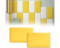 3D Anti-botsing wandbekleding, hoofdeinde van het bed, PU-waterdicht, afneembaar en opplakken, voor kinderkamer, slaapkamer, naast en rond bedden (geel, 40 x 30 cm, 2 stuks)