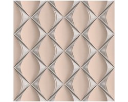 3D behang Profhome 386914-GU vliesbehang hardvinyl warmdruk in reliëf licht gestructureerd met geometrische vormen glanzend roze zilver oudroze 5,33 m2