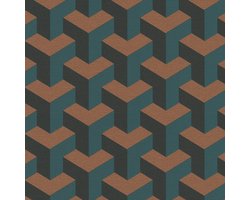 3D behang Profhome 781502-GU vliesbehang hardvinyl warmdruk in reliëf gestructureerd met grafisch patroon subtiel glanzend blauw groen antraciet bronzen 5,33 m2