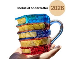 3D Boeken Mok van Glas – Koffiemok/Theemok met Boeken-Design – Cadeau voor Lezers – Inclusief Onderzetter