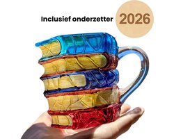 3D Boeken Mok van Glas – Koffiemok/Theemok met Boeken-Design – Cadeau voor Lezers – Inclusief Onderzetter