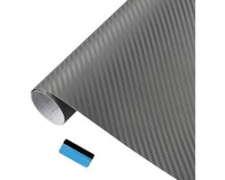 3D Carbon Fiber Vinyl Wrap Rol met Luchtuitlaat en Bubble Free Hechting - Inclusief Installatietool (Grijs, 30cm x 150cm) voor Auto, Meubels en Decoratie