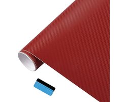 3D Carbon Fiber Vinyl Wrap Rol met Luchtuitlaat en Bubble Free Hechting - Inclusief Installatietool (Rood, 30cm x 150cm) voor Auto, Meubels en Decoratie