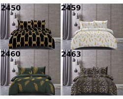 3D Dekbedovertrek Set 140x200cm Zwart Gouden Bladeren - 2 Delig