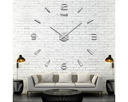3D DIY Wandklok Decoratieve Sticker - Spiegel Frameloos - DIY Wandklok Kit - Klok Sticker - Wanddecoratie - Geschikt voor Huis, Woonkamer, Slaapkamer, Kantoor decoratie - Woon accessoires - Zilver