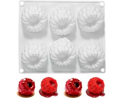3D Frambozen Voedselveilig Siliconen Bakvormen Simulatie Fruit Vorm Herbruikbare Taartvormen Voor Taart, Chocolade, Gelei, Ijs en Creatief Gebakkengoed (1 Stuk/6 Vakjes)