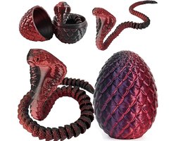 3D Geprinte Slang Speelgoed voor Pasen - Draak Eieren, Cobra en Dieren Speelgoed voor Kinderen, Perfecte Cadeau en Decoratie voor Thuis en Bureau (Zwart Rood)