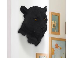 3D gesimuleerd dierenkopbeeldhouwwerk, dierenkop van hars, unieke wanddecoratie, prachtige hangende dierenkop geschikt voor thuis, slaapkamer, woonkamer, bar (zwart luipaard)