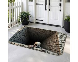3D Halloween-vloerkleed – Mat met optische illusie van een geest en schedel, 20 x 31,5 inch