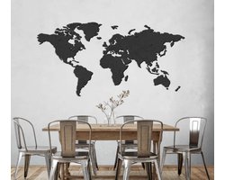 3D houten Wereldkaart modern deco muurdecoratie - Wanddecoratie - Zwart - Houten art - Muurdecoratie - Line art - Wall art - Bohemian - Wandborden - Woonkamer - 120x90cm - wandecoratie woonkamer