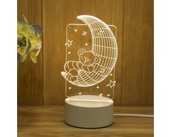3D illusie LED lampje - Beer op maan - Moon bear - Warm licht - Inclusief 230v stekker - Tafellamp - Sfeerlamp - Bureaulamp - Nachtlamp - Cadeautje - Kinderlamp - Decoratie - Geboorte - Verjaardag - Valentijn