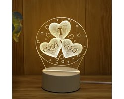 3D illusie LED lampje - I Love You - Warm licht - Inclusief 230v stekker - Tafellamp - Sfeerlamp - Bureaulamp - Nachtlamp - Cadeautje - Kinderlamp - Decoratie - Liefde - Moederdag - Verjaardag - Valentijn - Love