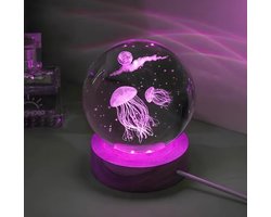 3D Kristallen Bol Lamp - Kwallen Design - tafellamp - ø6 x H8 cm - sfeerverlichting - lamp - 3D-graveertechnologie - kinderlampen - babykamer - woonkamer - kleurrijke verlichting