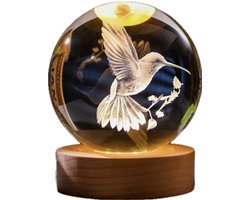 3D kristallen bol lamp - USB oplaadbaar - LED kristallen lamp - Nachtlamp - Tafellamp - Bureaulamp - Slaapkamer - Kinderlamp - Vogel - Verlichting