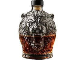 3D-leeuwenwhiskykaraf (300 ml) – glazen fles voor sterke drank in de vorm van een leeuw; een karaf met een leuk leeuwendesign, ideaal voor whiskyliefhebbers, vaders, echtgenoten en vrienden.