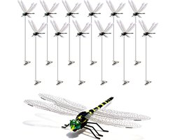3D libellenclips - 12 stuks - Met stokjes - Buitendecoratie -Realistische plastic libellen - Tuindecoratie - Vliegenafweer - Voor hoed, huisdier, paard, hert - Binnen- en buitendecoratie - 31 cm