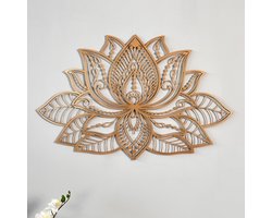 3D Metalen Mandala Wanddecoratie - Muurdecoratie - Lotusbloem Wanddecoratie - Housewarming Cadeau - Metalen Wandbord - Koper- 67x43 CM