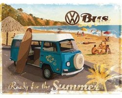 3D metalen wandbord "VW Bus, Ready for the Summer" 30x40cm