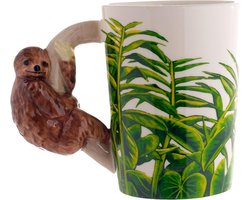 3D mok - Koffiemok luiaard - Drinken en decoratie - Uniek handvat design - 400 ml - Grijs