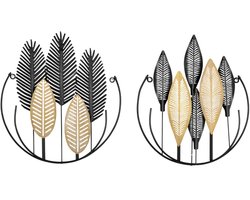 3D Murals Set Van 2 Moderne Wanddecoratie Metaal Goud + Zwart