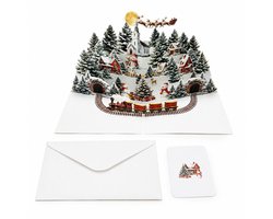 3D pop-up wenskaart - Kerstkaart - Een kerstkaart die los kan staan ​​- Vrolijk kerstfeest - 3D Nachtstad Sneeuwpoppenbos(Inclusief kaart en envelop)
