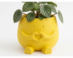 3D Print Schattige Bloempot met Hart – Gele Plantenpot met Gezicht – Decoratieve Bloempot voor Vetplanten, Cactus & Kamerplanten – 8,3 cm