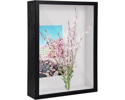 3D-schaduwdoos – 3D-fotolijst – Diepe lijst – Vitrinekastje – Voor tafel en wandmontage – A4-formaat – 5 cm diep – MDF – Zwart