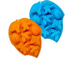 3D Silicone Cake Mallen Set van 2, 8 Cavity Insect Muffin Mallen voor Chocolade, Cupcakes en Zeep maken in Blauw en Oranje