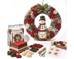3D Stoffen Kerstkrans DIY Pakket - Sneeuwpopkrans - Complete Set met Alle Benodigdheden - erstkrans Knutselpakket - Wanddecoratie voor de Feestdagen - herbruikbaar - Kerstdecoratie voor deur, entree, muur, woonkamer, schouw - als zelfgemaakt cadeau
